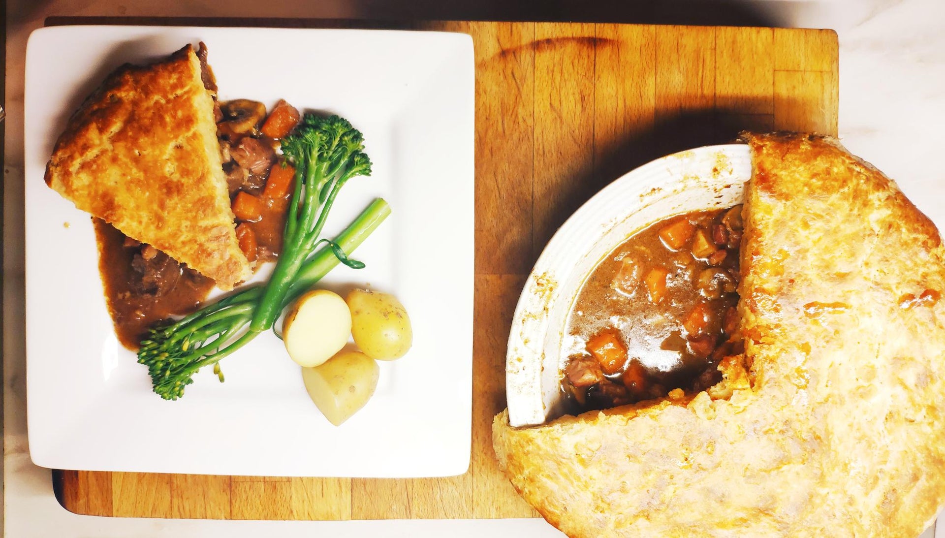 Ox cheek, Wild Ride Dry Hopped Pale Ale and Bone Marrow Pie