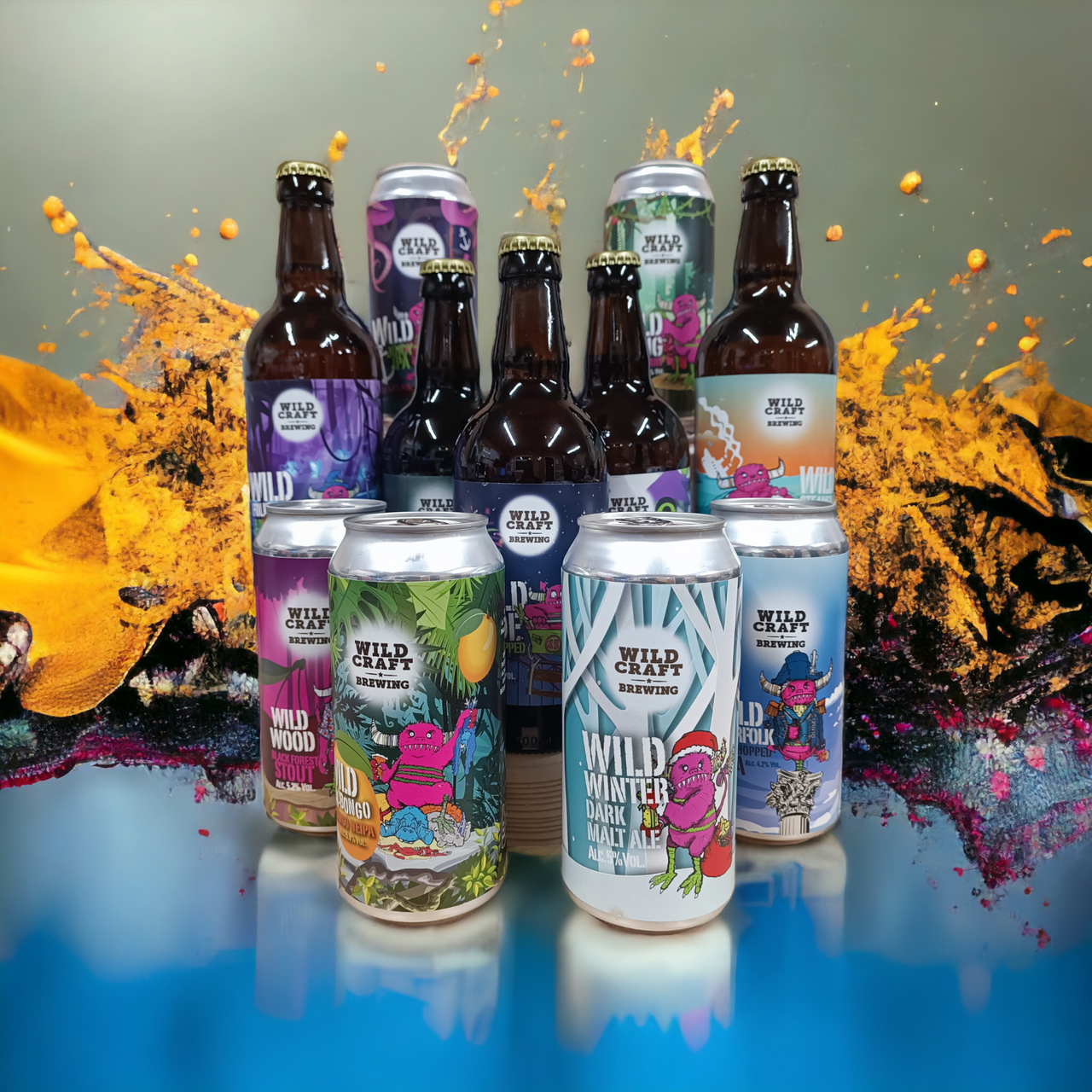 Various bottles and cans of Wildcraft beer