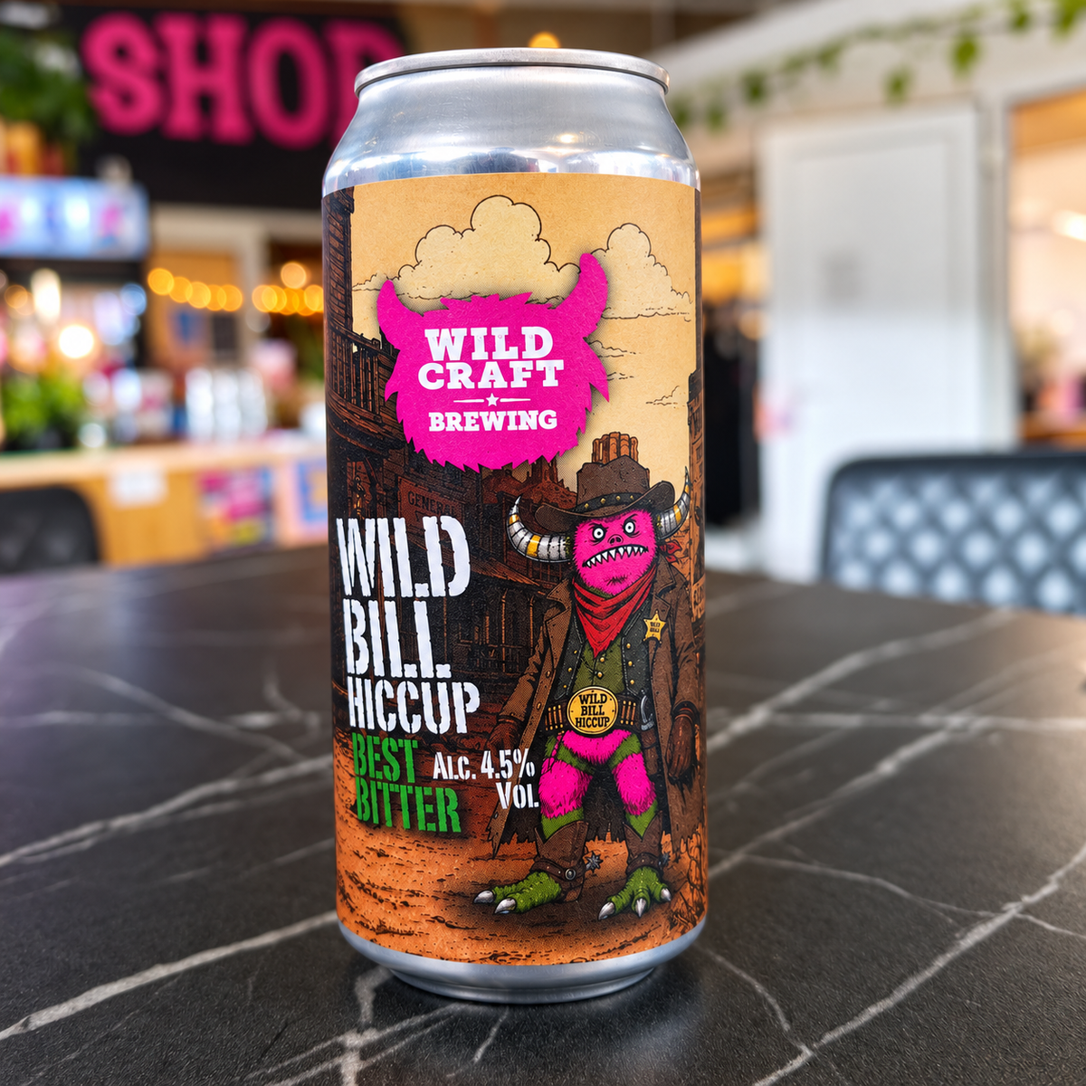 Wild Bill Hiccup can photographed in the Wildcraft Brewery taproom