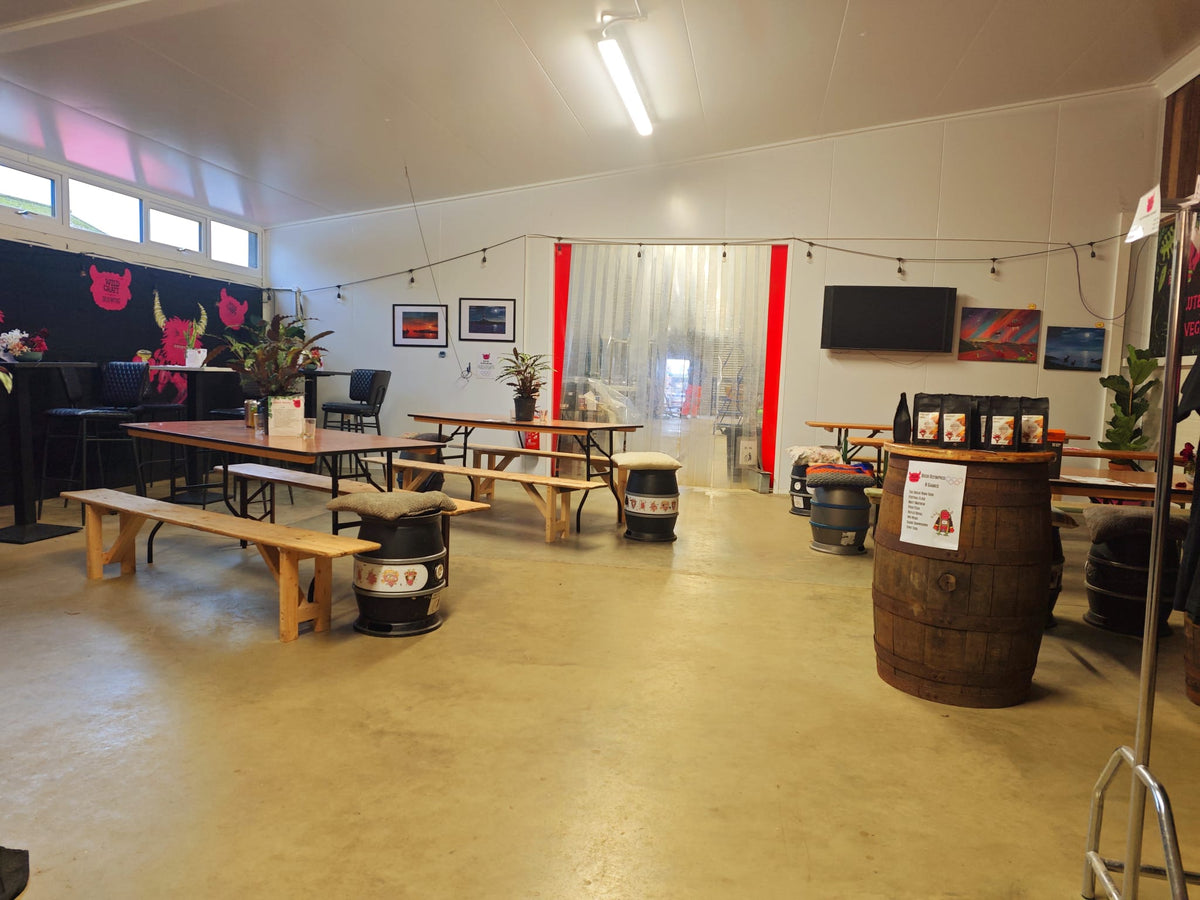 Seating and brewery entrance at the Wildcraft taproom